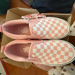 Girls Vans Kids Pink and White Checkered Slip-On Sneakers - Brand New
